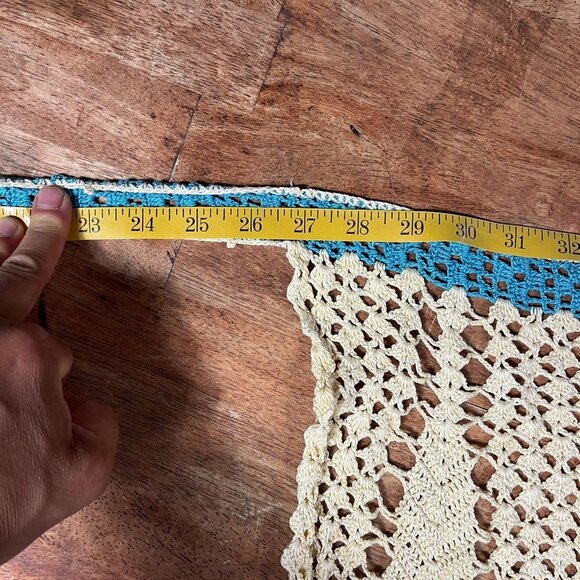 Vintage Hand Crocheted Waist Apron Womens S Retro 60s Blue Ivory Doily Grandma - Picture 7 of 7